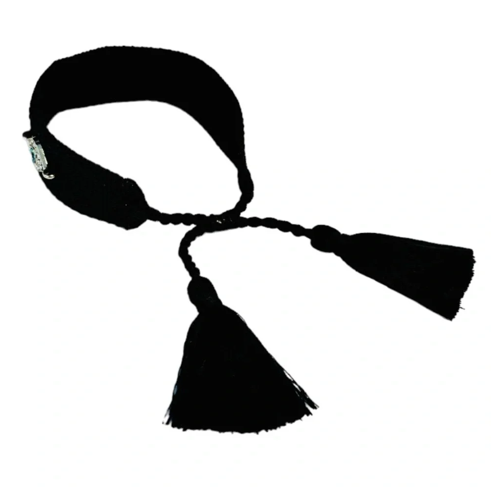 Black Woven Tassel Rhinestone Evil Eye Friendship Bracelet NEW